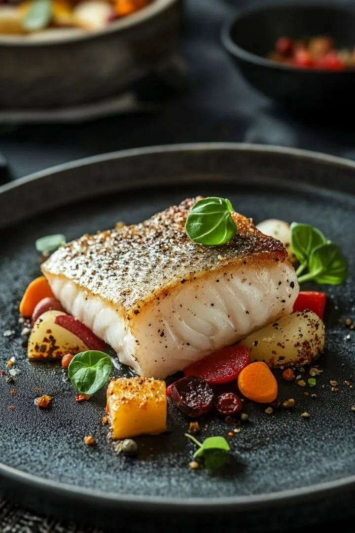 Poisson parfaitement saisi avec une peau croustillante et une texture fondante en bouche 🐟