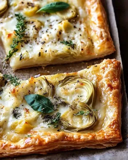 Puff Pastry au Fromage avec Artichauts et Herbes