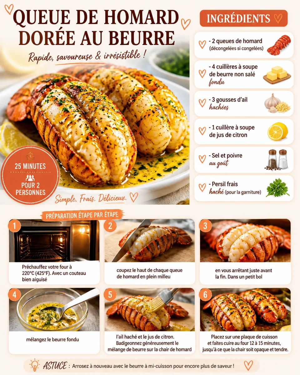Queue de homard dorée au beurre, un plat gourmet délicieux