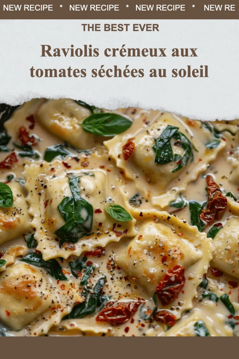 Raviolis crémeux aux tomates séchées au soleil dans un plat appétissant.