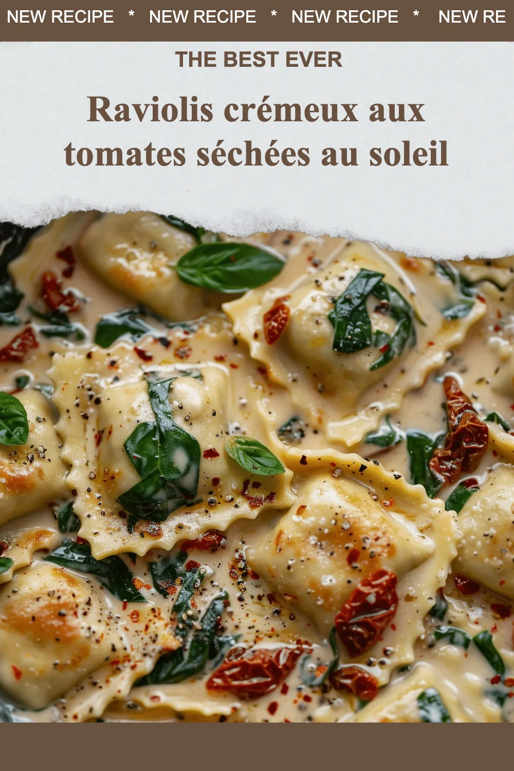 Raviolis crémeux aux tomates séchées au soleil dans un plat appétissant.