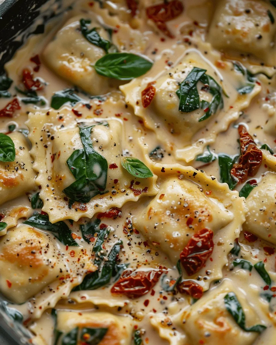 Raviolis cr&eacute;meux aux tomates s&eacute;ch&eacute;es au soleil