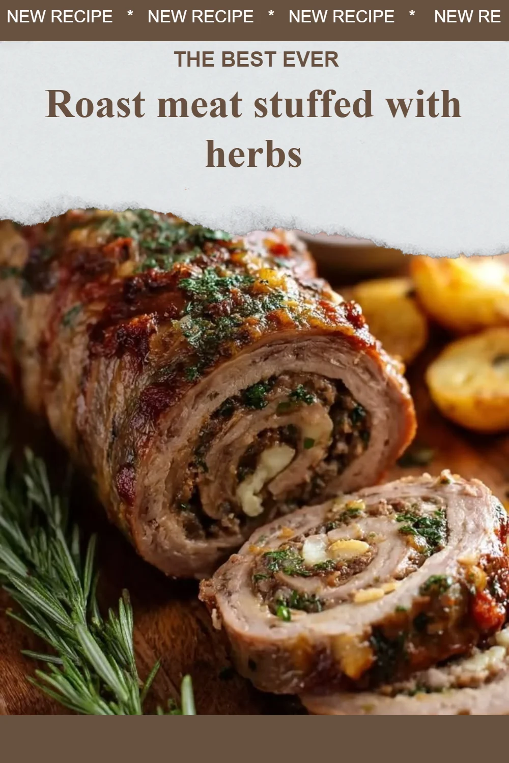Rôti de viande farci aux herbes fraîchement préparé pour un repas savoureux