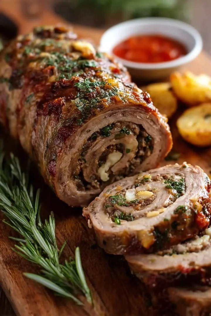 Roast meat stuffed with herbs