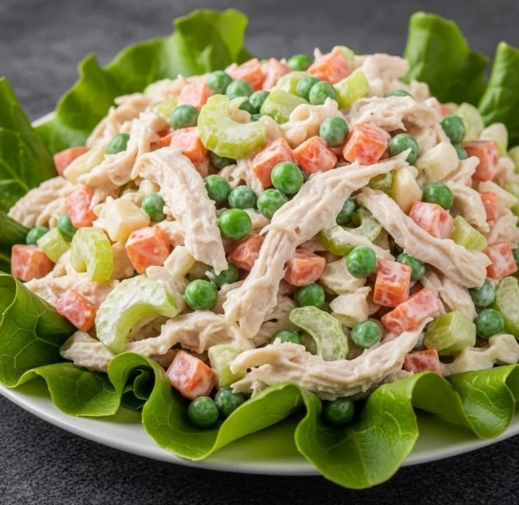 Salade cr&eacute;meuse de poulet aux l&eacute;gumes
