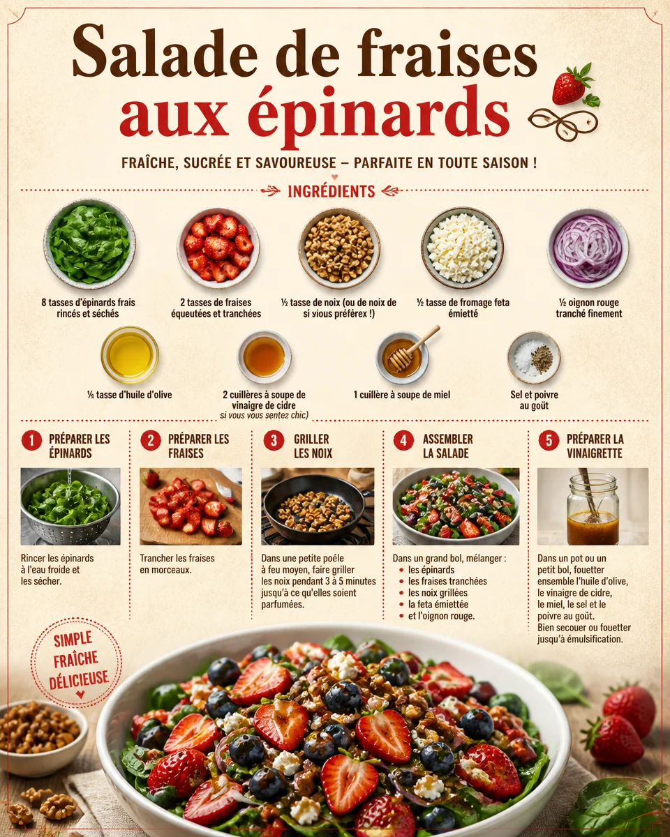 Salade de fraises aux épinards fraîche et colorée
