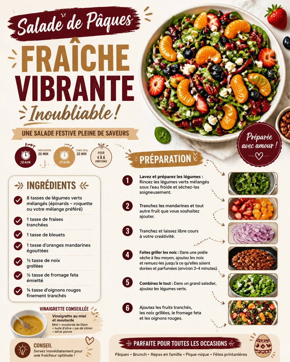 Une belle salade de Pâques colorée avec légumes, œufs et herbes fraîches.
