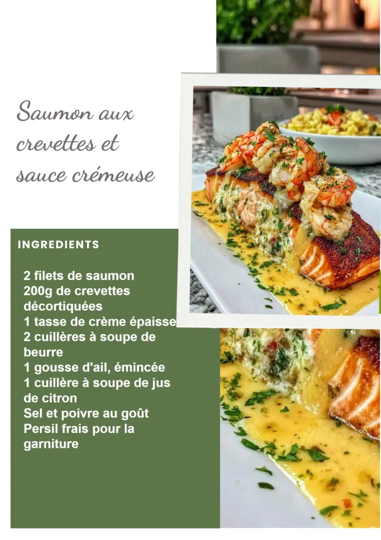 Saumon aux crevettes avec une sauce crémeuse dans un plat gourmet