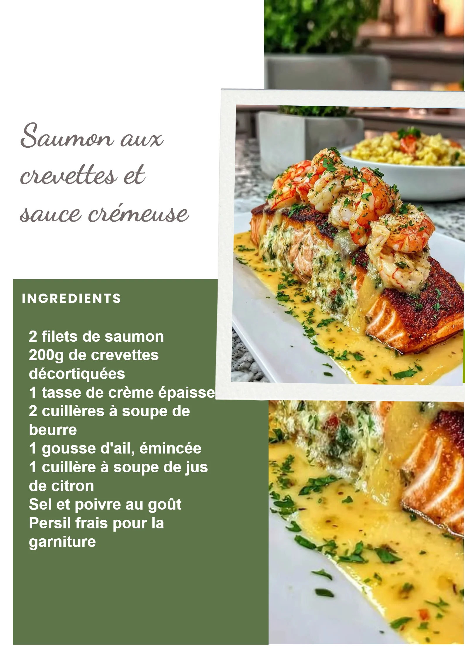 Saumon aux crevettes avec une sauce crémeuse dans un plat gourmet