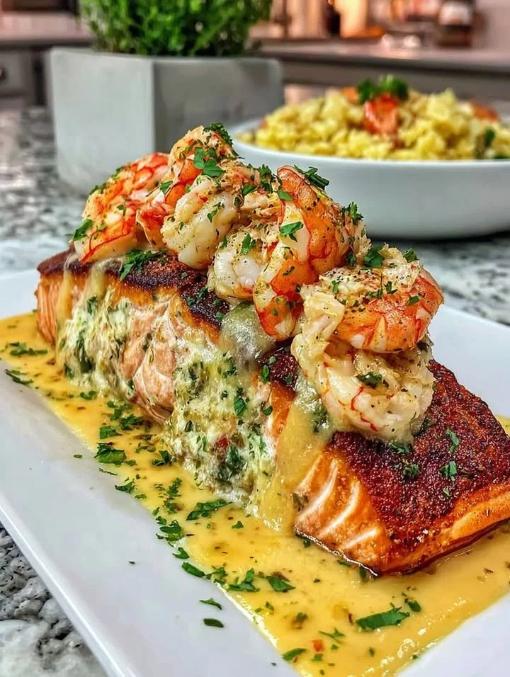 Saumon aux crevettes et sauce cr&eacute;meuse