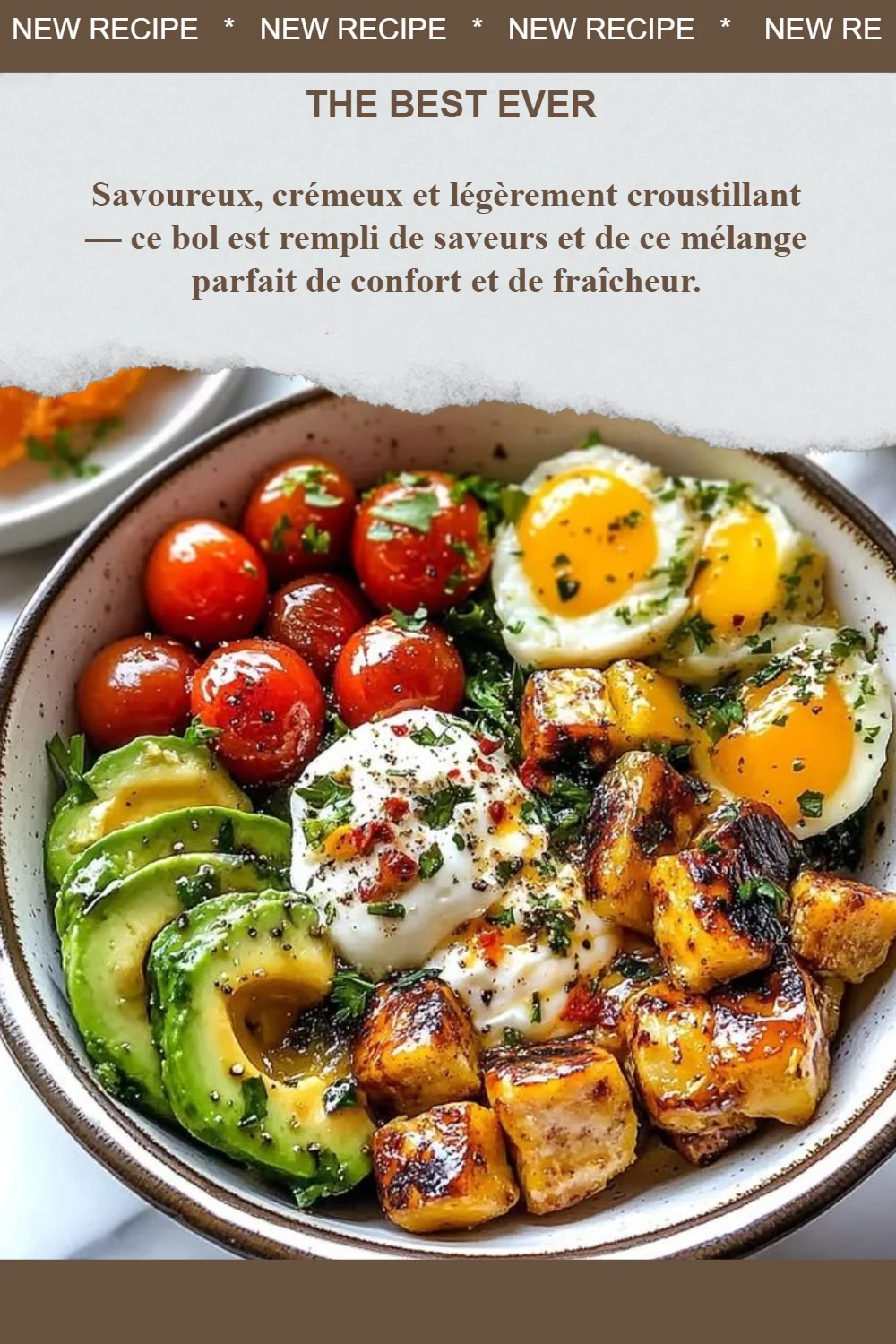 Bol savoureux rempli de saveurs crémeuses et croustillantes.