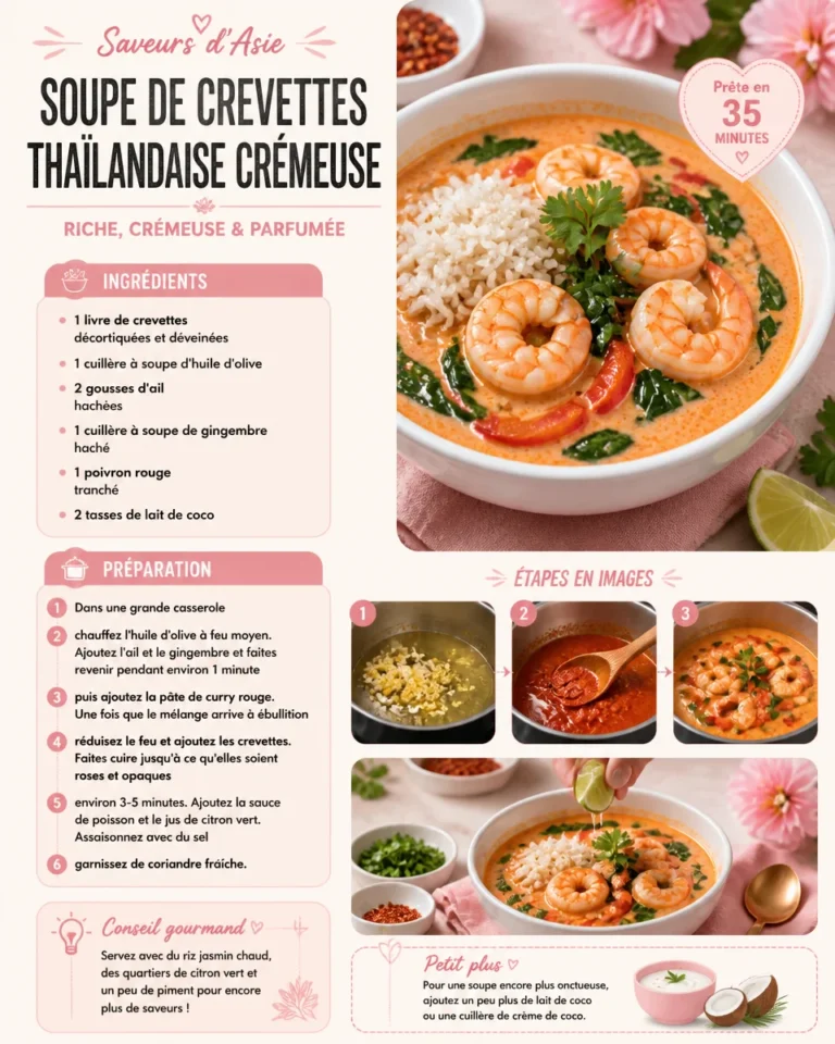 Soupe crémeuse de crevettes thaïlandaise servie dans un bol