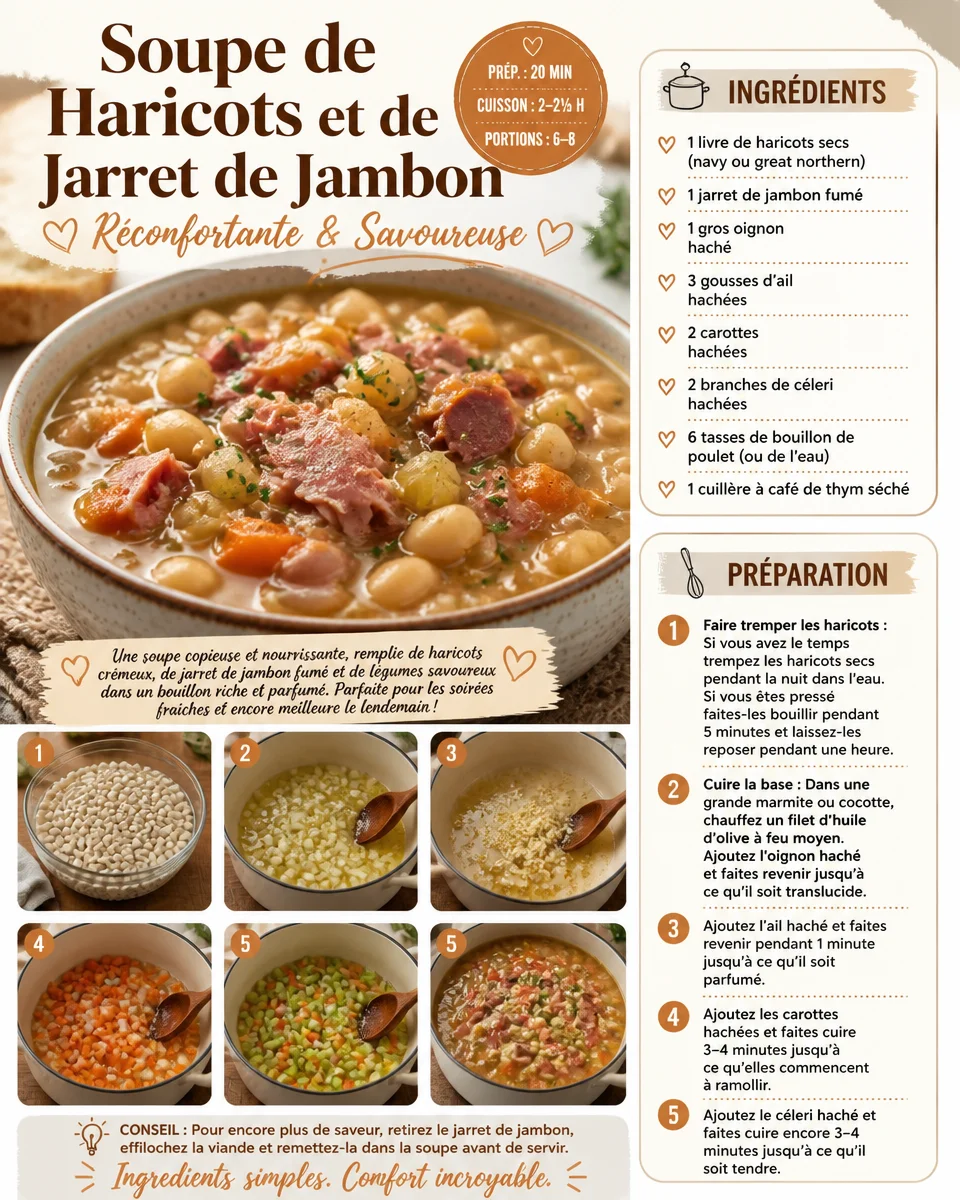 Soupe de Haricots et de Jarret de Jambon dans une assiette.