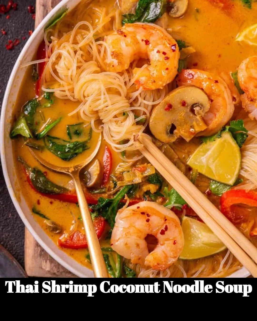 Soupe de nouilles tha&iuml;es aux crevettes et lait de coco