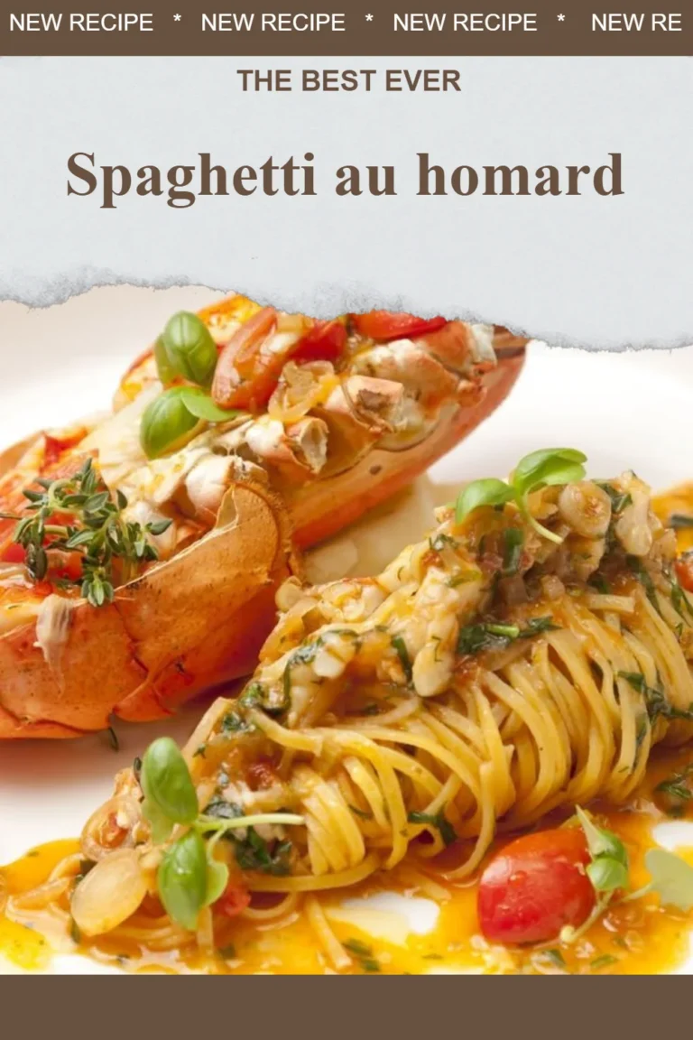 Spaghetti au homard gourmet avec sauce crémeuse et garnitures fraîches