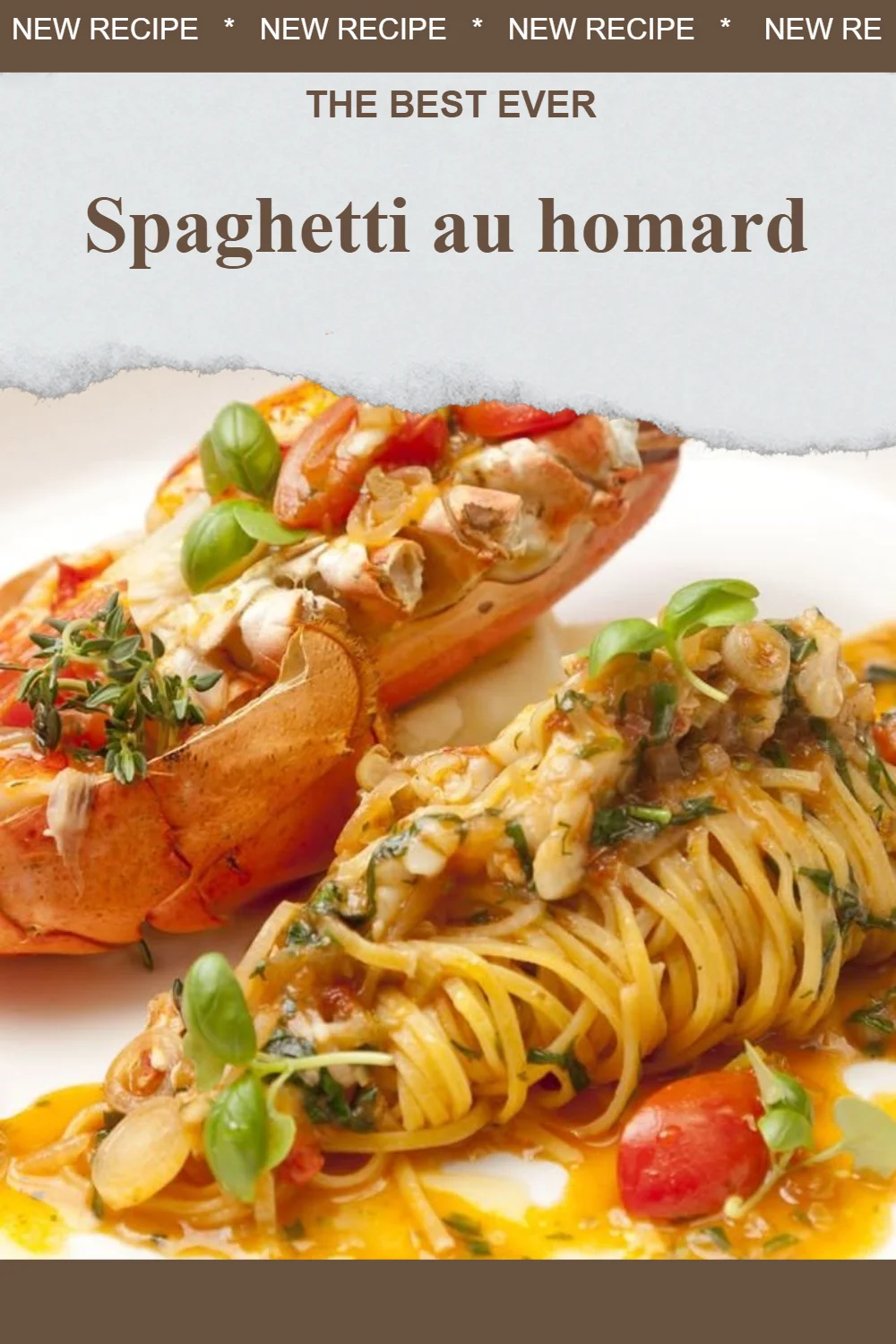 Spaghetti au homard gourmet avec sauce crémeuse et garnitures fraîches