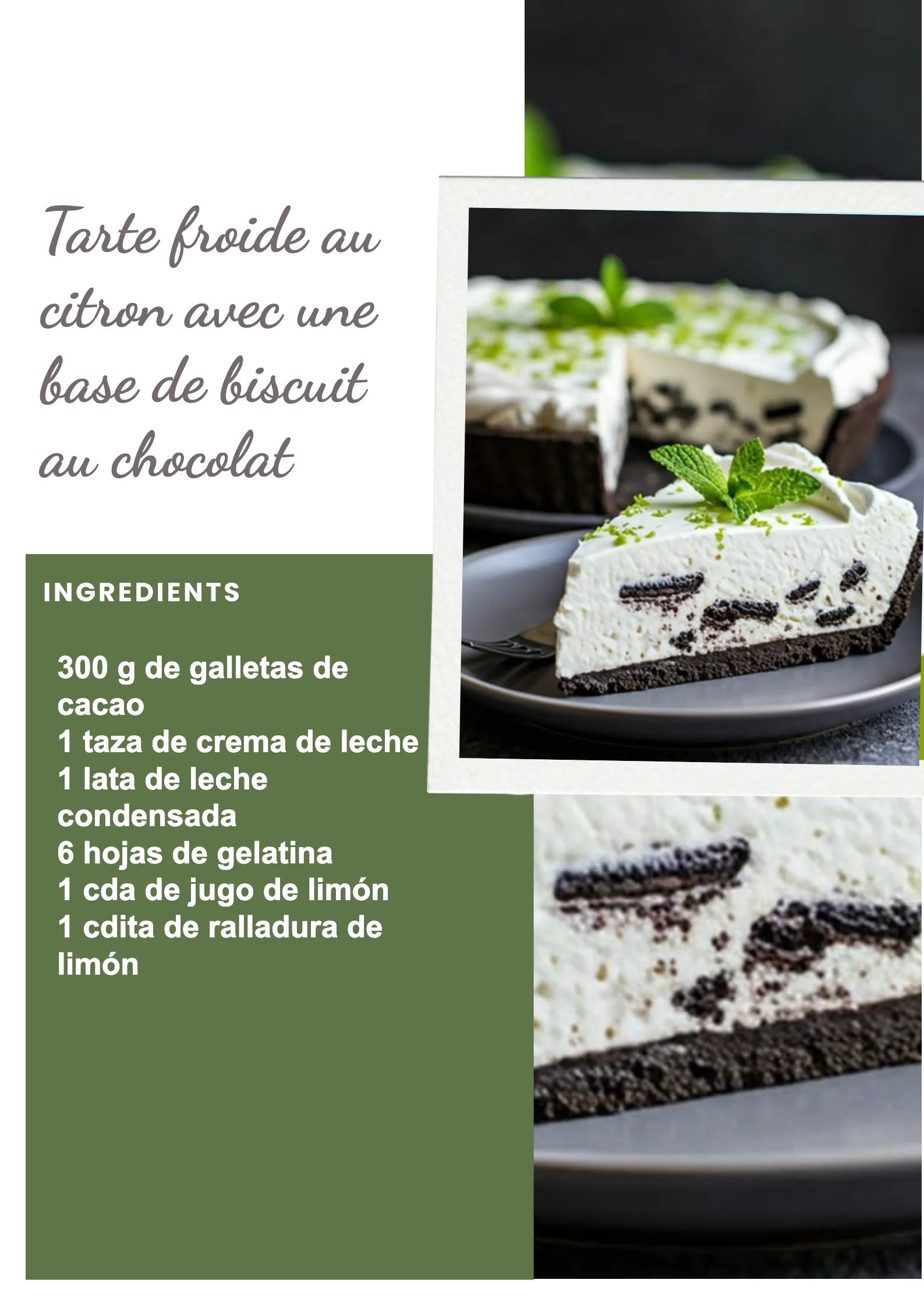 Tarte froide au citron avec une base de biscuit au chocolat