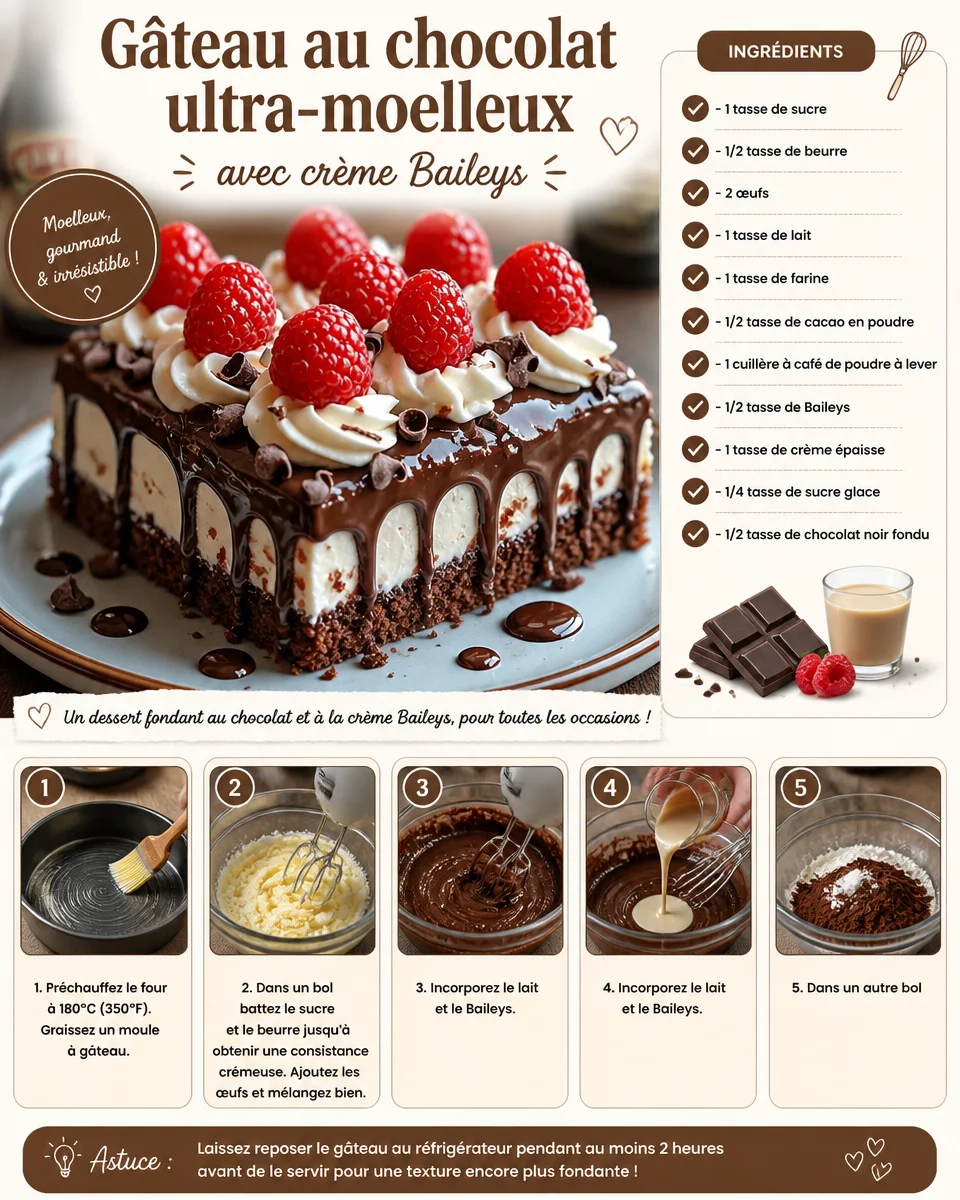 Gâteau au chocolat ultra-moelleux avec crème Baileys