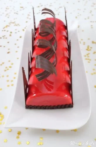 B&ucirc;che framboise citron dans sa for&ecirc;t de sapins