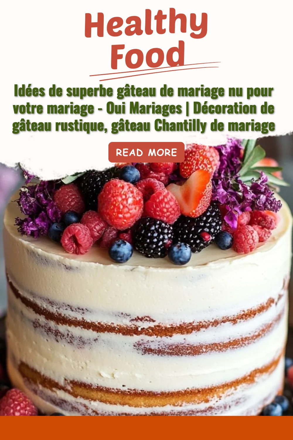 Idées de superbe gâteau de mariage nu pour votre mariage – Oui Mariages | Décoration de gâteau rustique, gâteau Chantilly de mariage