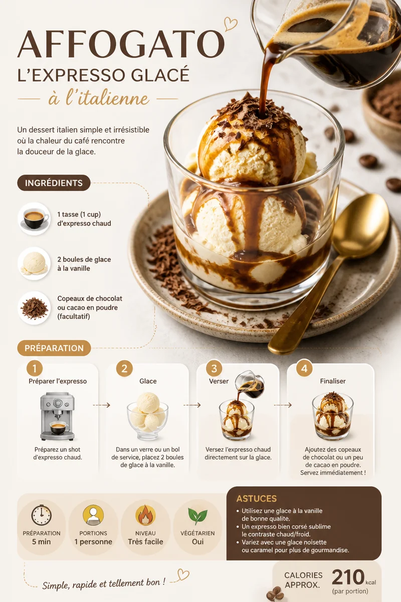 Dessert Affogato avec café et glace à la vanille dans un verre élégant.
