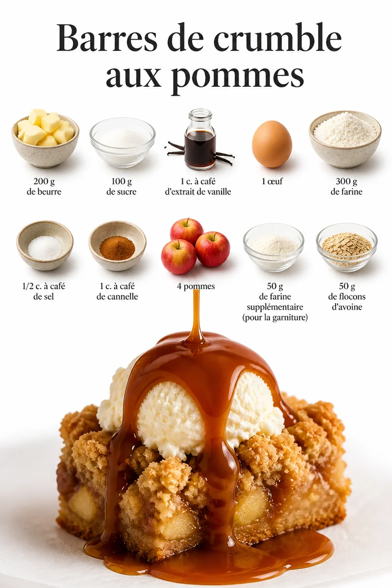 Barres de crumble aux pommes dorées et croustillantes sur une assiette.