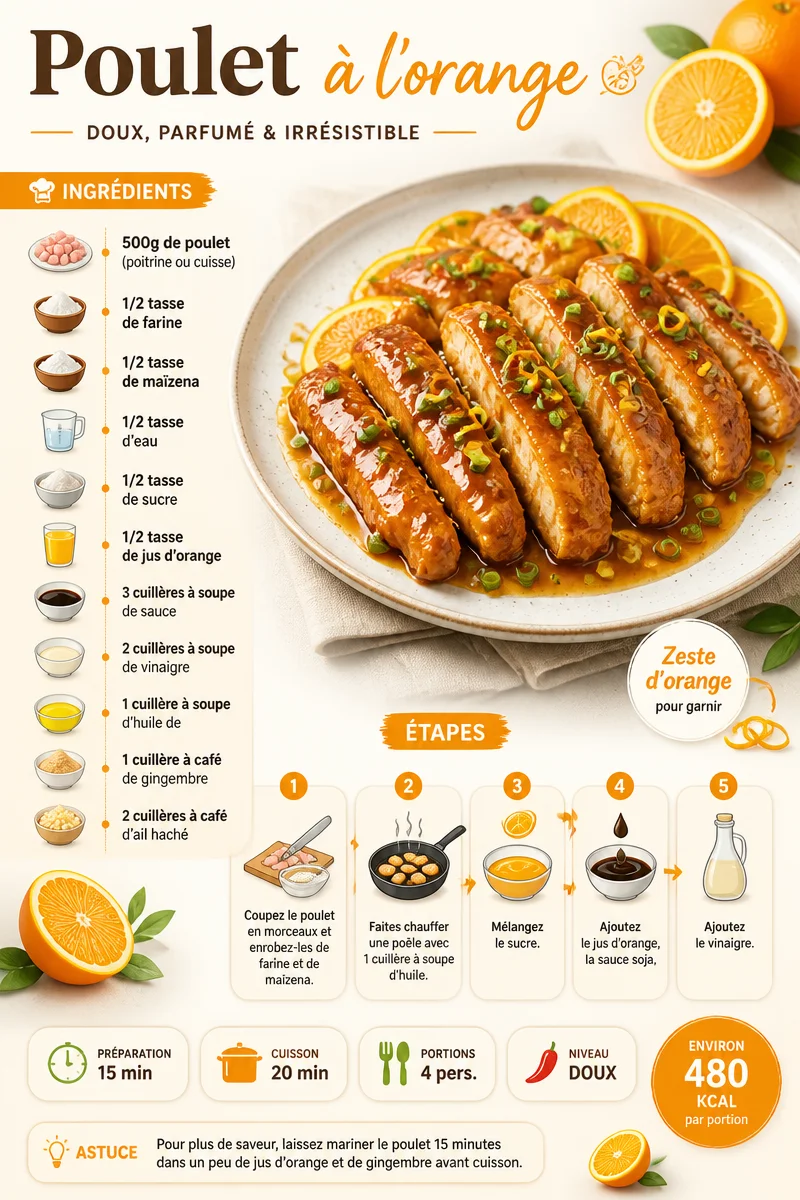 Recette de poulet à l'orange, un plat gourmet à savourer.