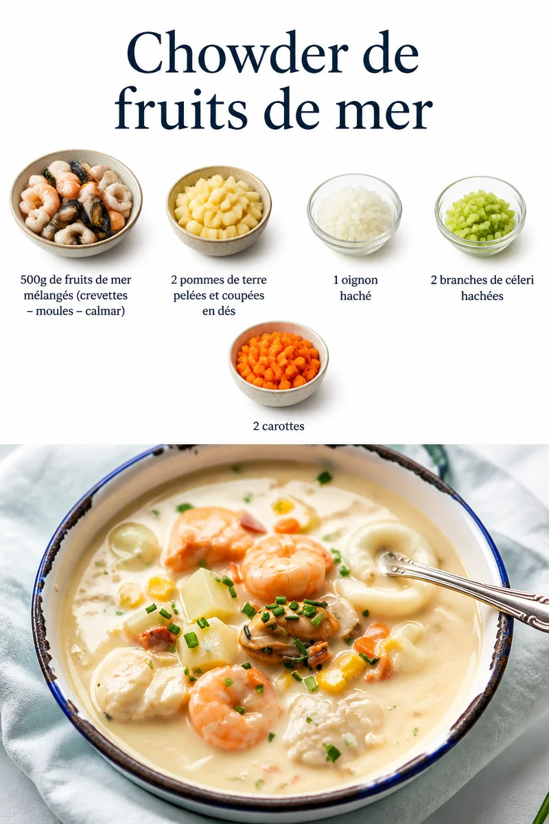 Chowder de fruits de mer délicieusement préparé avec des ingrédients frais