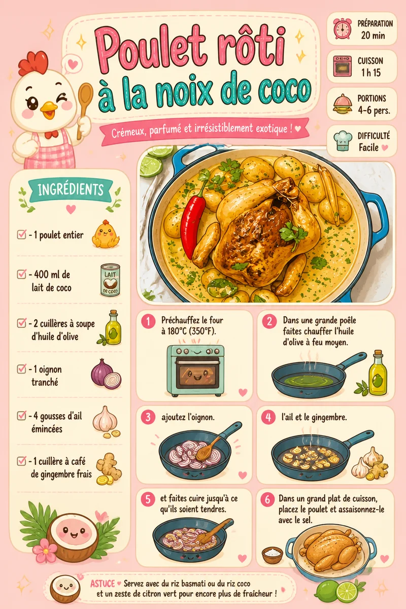 Poulet rôti à la noix de coco croustillant et savoureux sur une assiette
