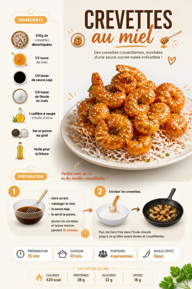 Crevettes au miel dorées et savoureuses sur un plat décoratif.