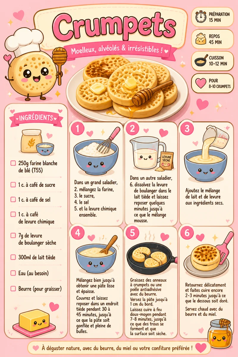 Crumpets moelleux servis avec beurre et confiture