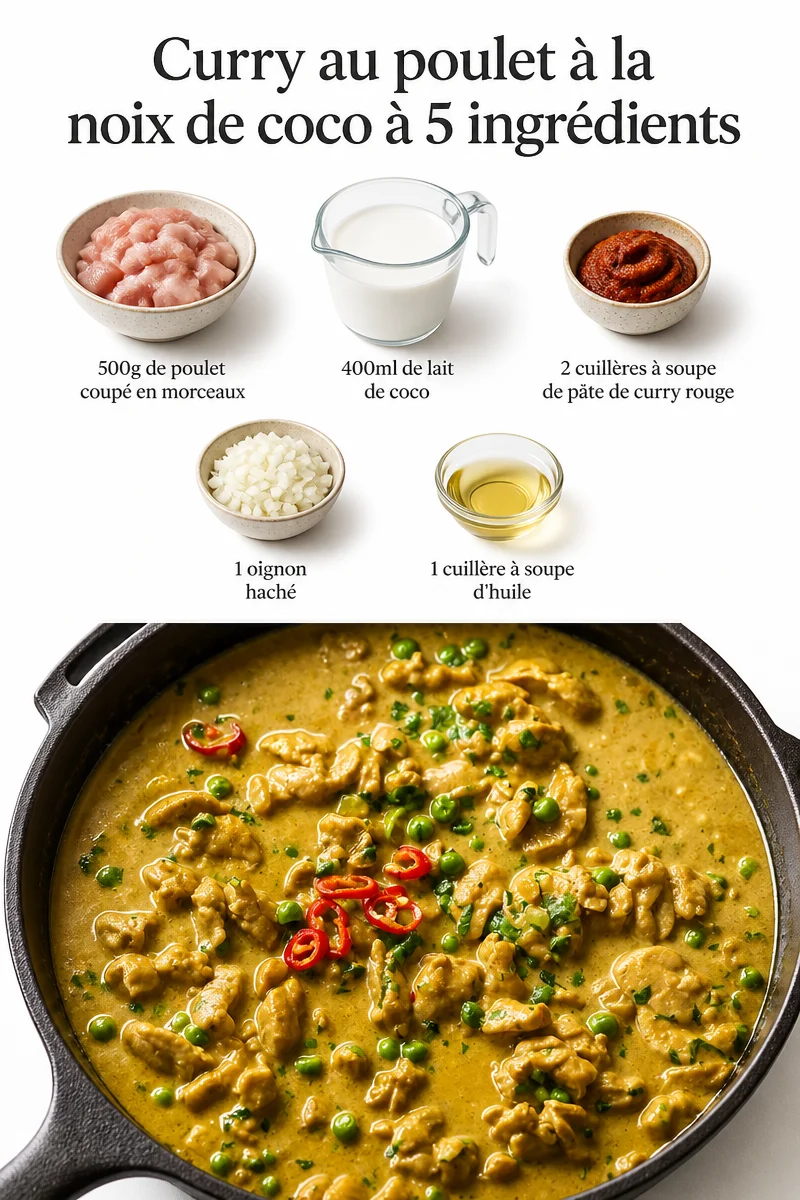 Recette de curry poulet à la noix de coco avec 5 ingrédients, plat savoureux et rapide