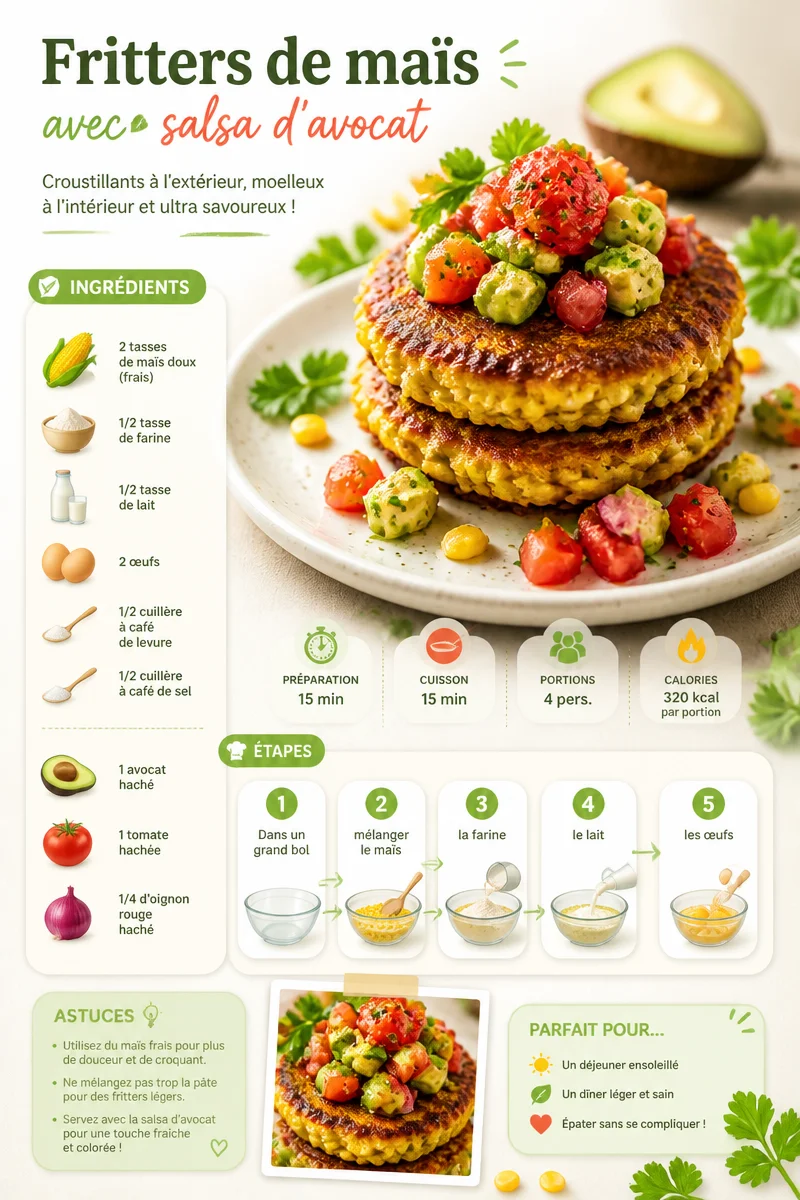 Fritters de maïs accompagnés d'une salsa d'avocat fraîche