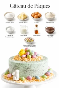 Un somptueux Gâteau de Pâques décoré de chocolat et fleurs printanières.