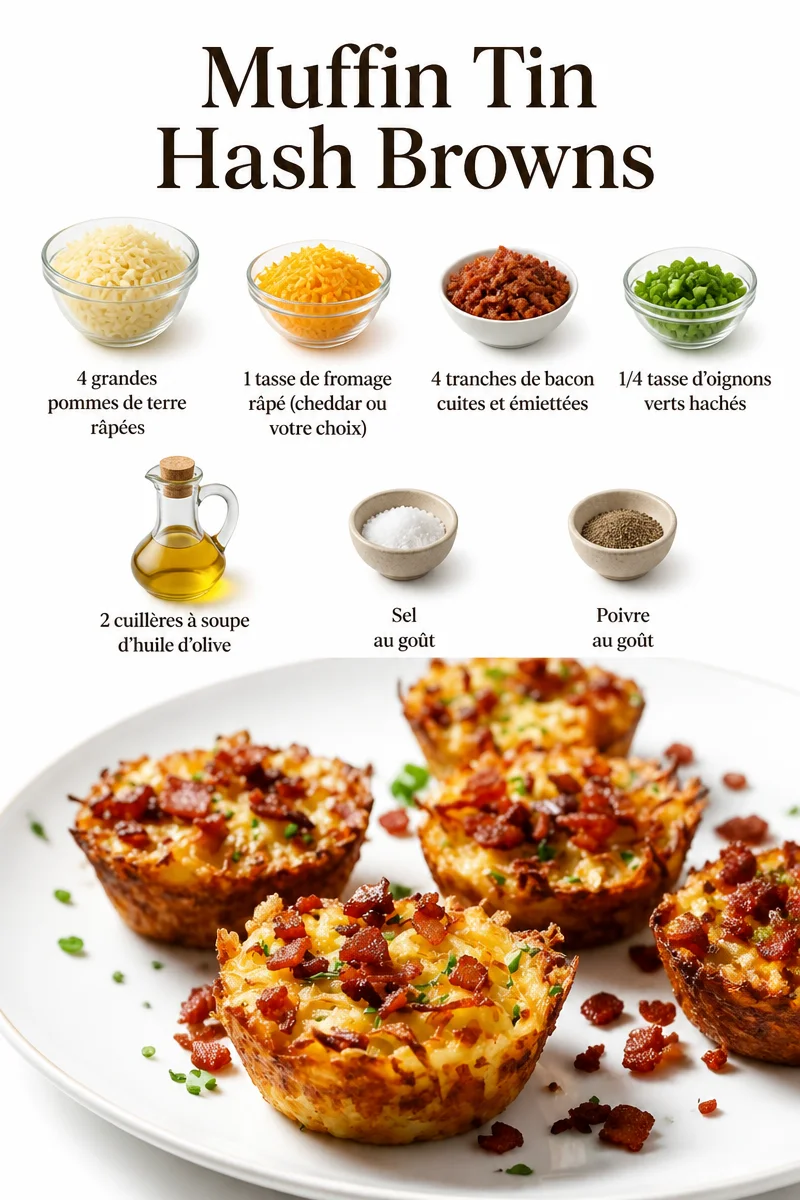 Muffins de pommes de terre râpées au four, dorés et savoureux.