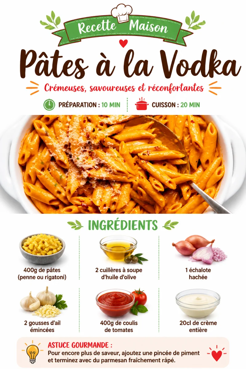 Assiette de pâtes à la vodka garnies de basilic frais