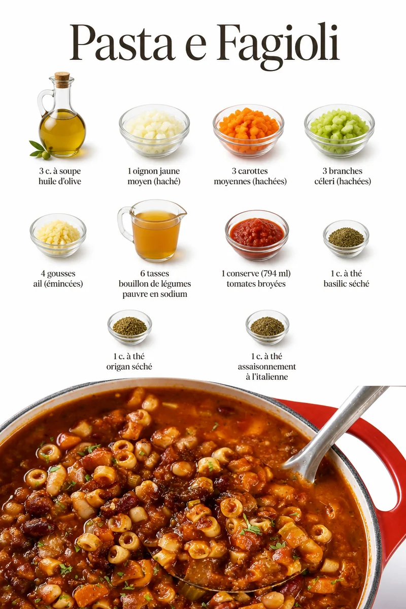 Plat de pâtes et haricots servi dans un bol