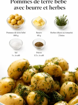 Pommes de terre bébé avec beurre et herbes dans un plat savoureux