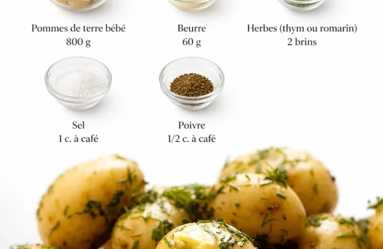 Pommes de terre bébé avec beurre et herbes dans un plat savoureux