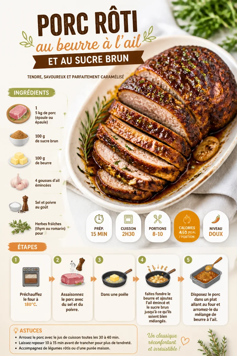 Porc rôti au beurre à l'ail et au sucre brun, un plat savoureux et réconfortant