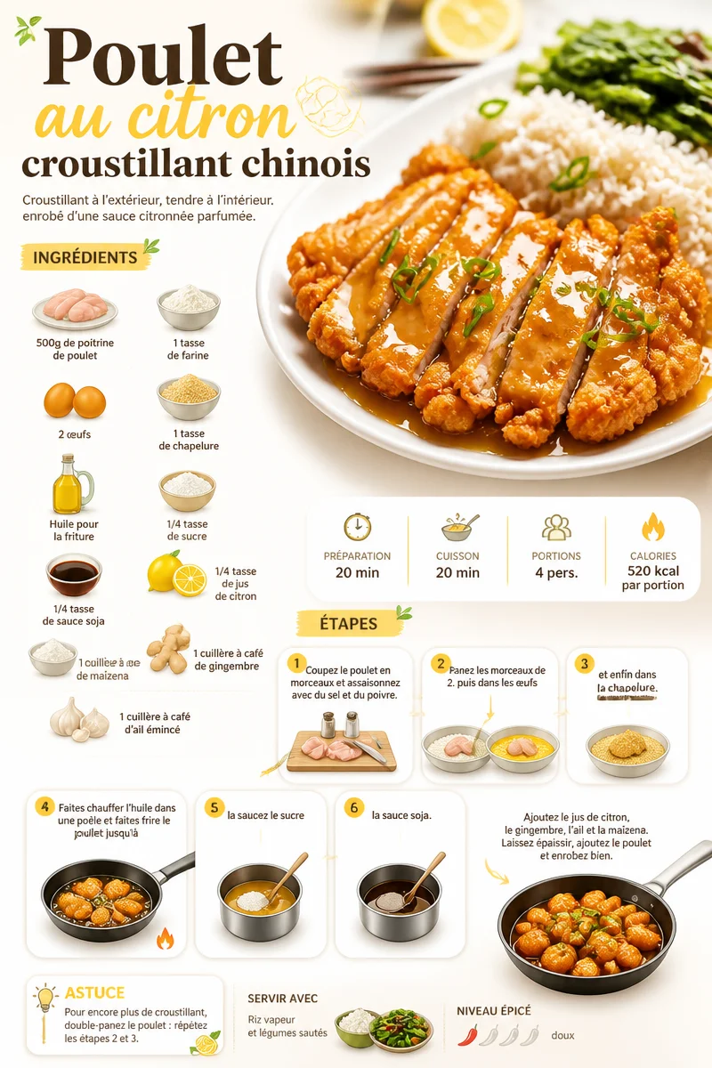 Poulet au citron croustillant chinois servi dans une assiette élégante