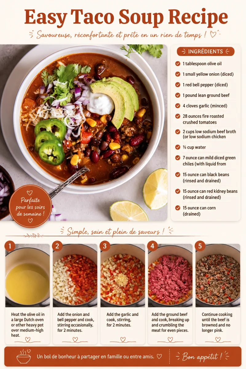 Bol de Soupe Taco Facile garnie d'ingrédients frais et épicés