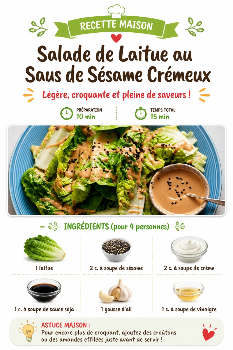 Salade de laitue avec sauce de sésame crémeux sur une assiette