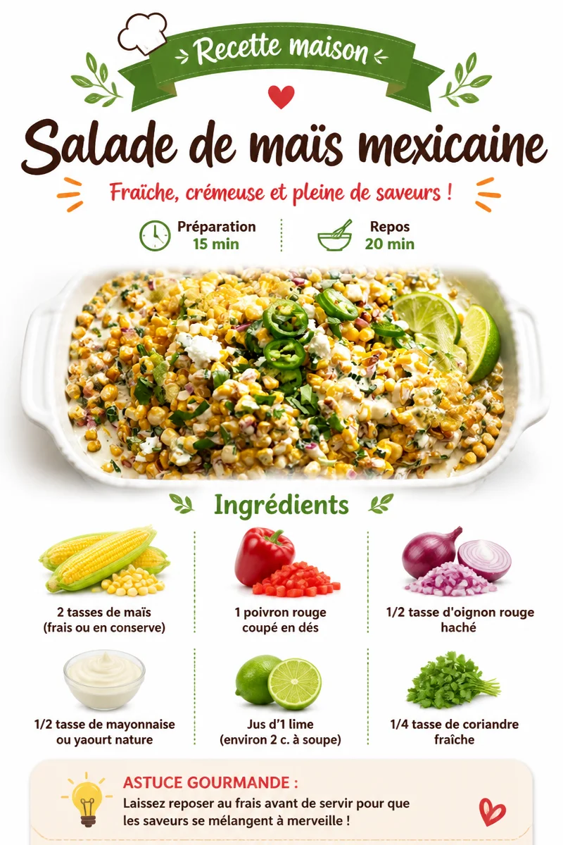 Salade de maïs mexicaine colorée avec légumes frais et vinaigrette