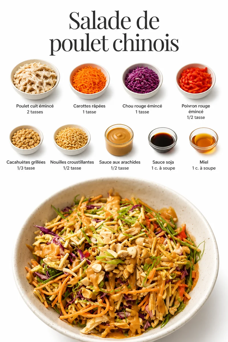 Salade de poulet chinois garnie de légumes croquants et de sauce savoureuse
