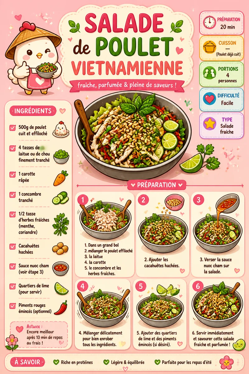 Salade de poulet vietnamienne fraîche et colorée avec légumes croquants