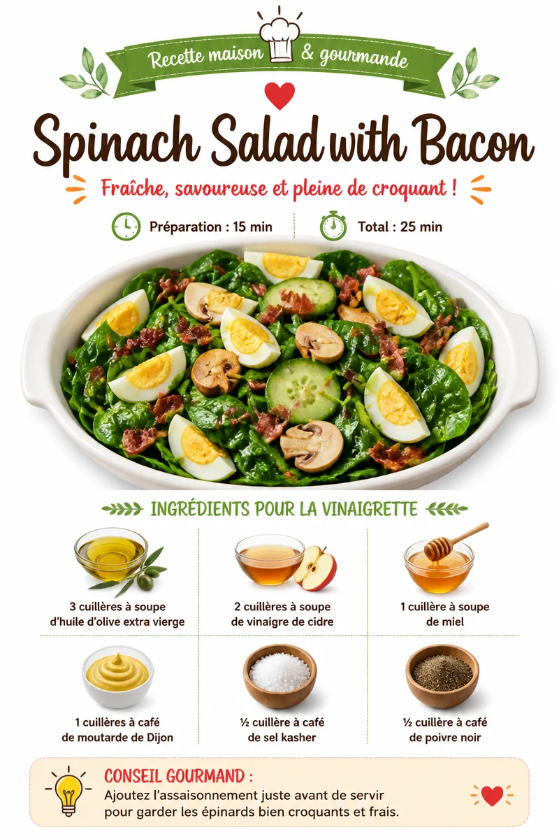 Salade d'épinards au bacon avec des ingrédients frais et appétissants