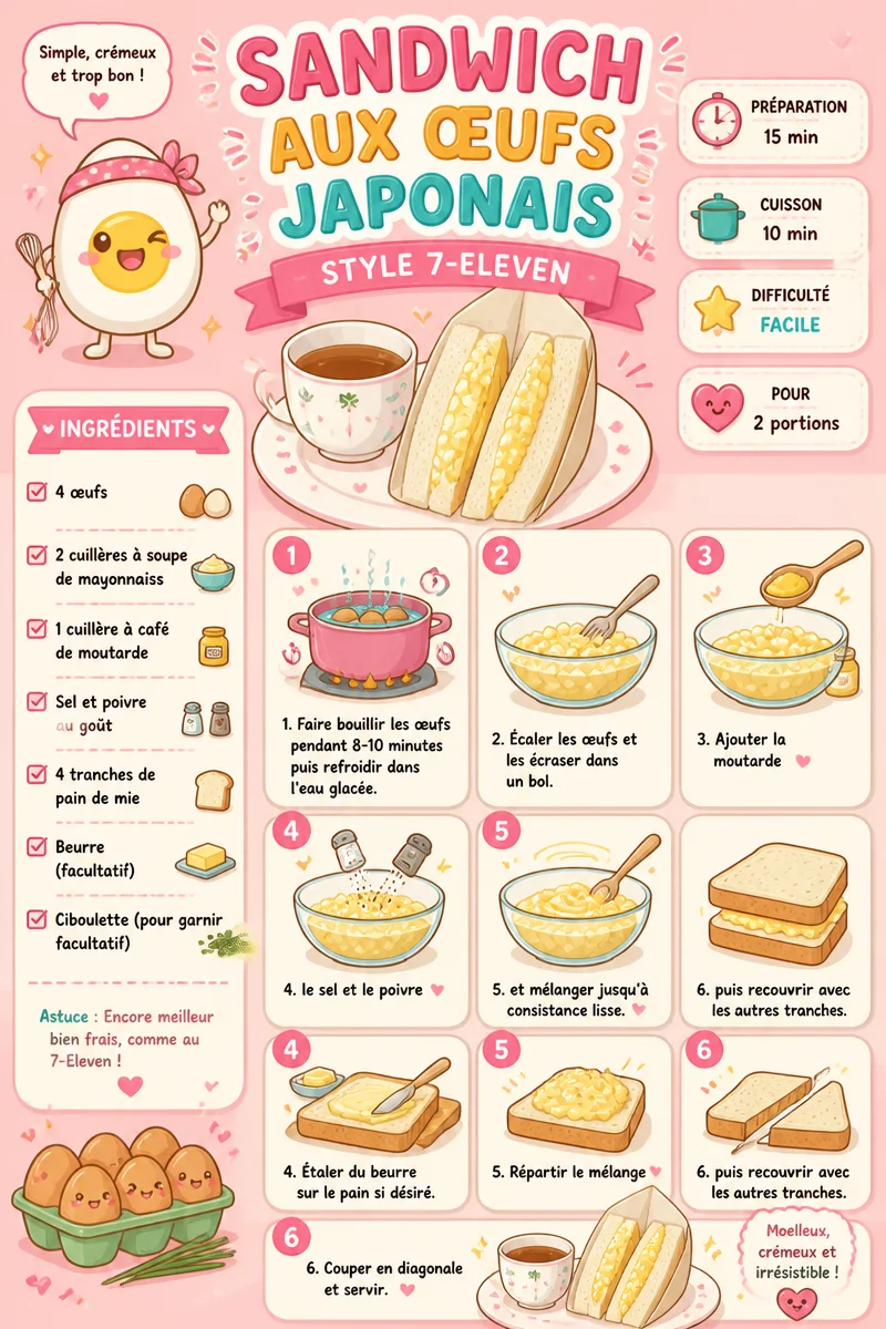 Sandwich aux œufs japonais de 7-Eleven avec une garniture crémeuse et savoureuse.