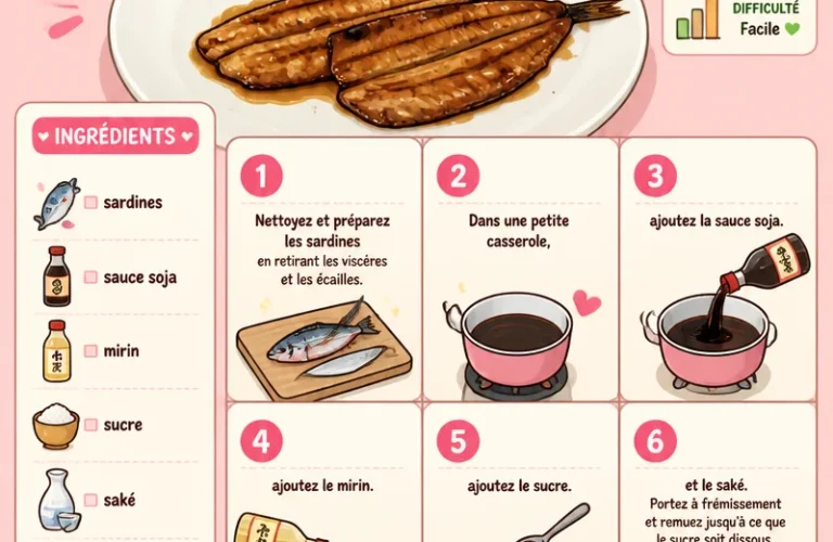 Sardines kabayaki grillées à la sauce soja, prêtes à déguster.