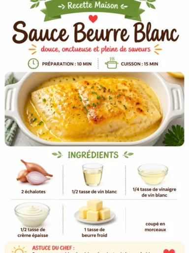 Sauce Beurre Blanc servie sur un plat de poisson gourmet.